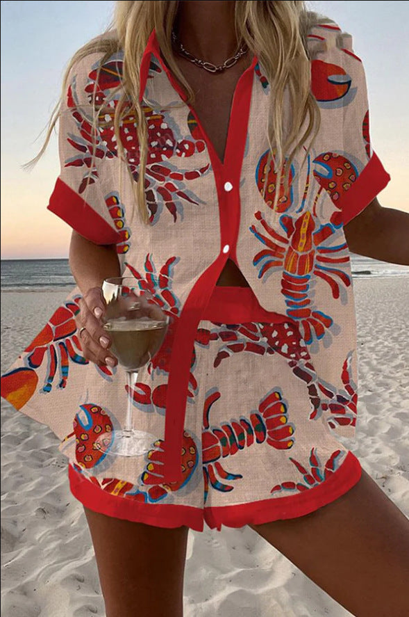 Daphira™- Short Linen Set with Lobster Print