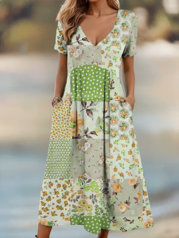 Rosa™- Patchwork Midi Dress