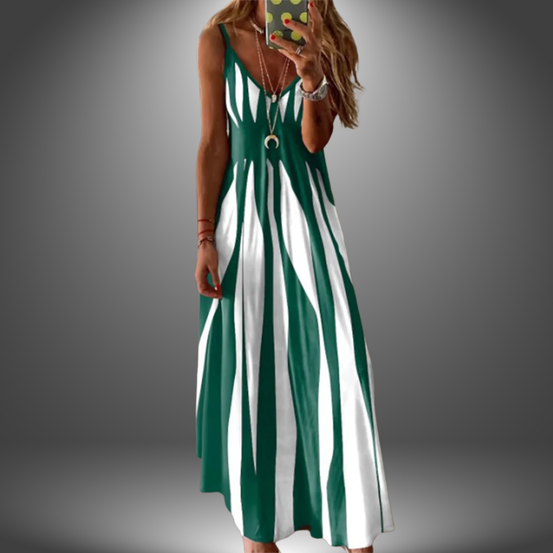 Aria™- Elegant Sleeveless Stripe Printed Long Dress