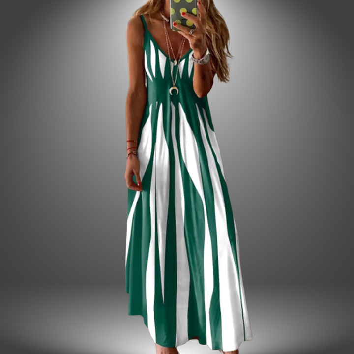 Aria™- Elegant Sleeveless Stripe Printed Long Dress