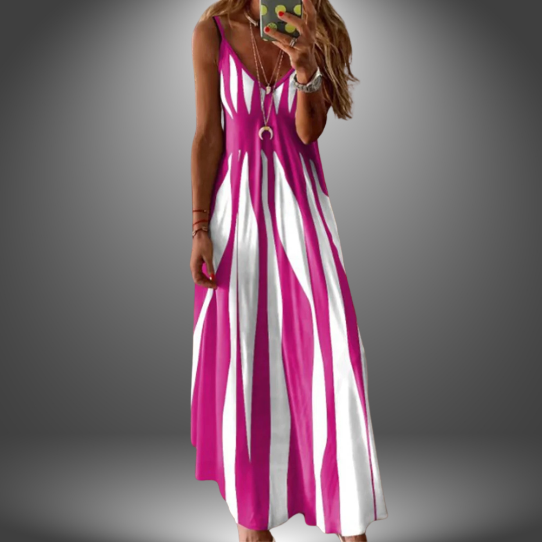 Aria™- Elegant Sleeveless Stripe Printed Long Dress