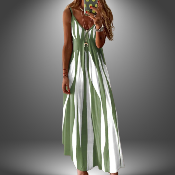 Aria™- Elegant Sleeveless Stripe Printed Long Dress
