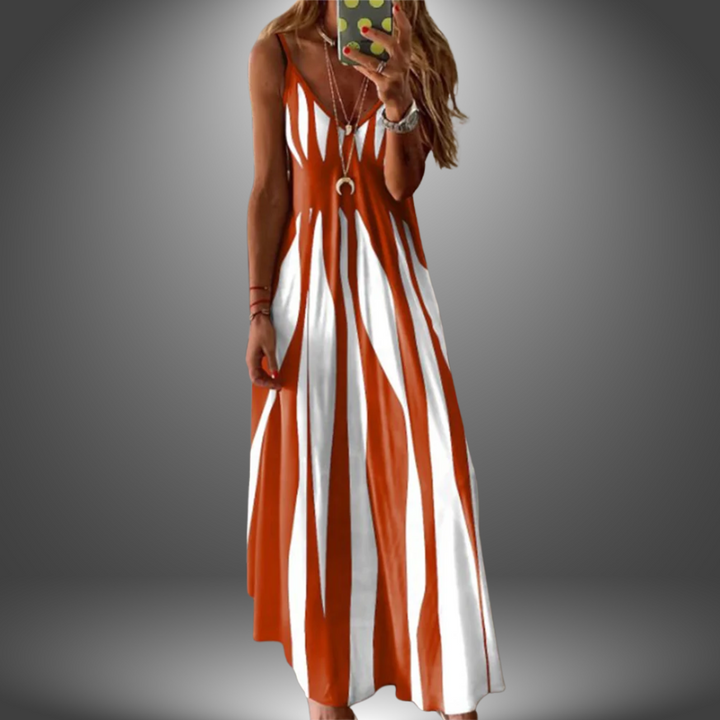 Aria™- Elegant Sleeveless Stripe Printed Long Dress