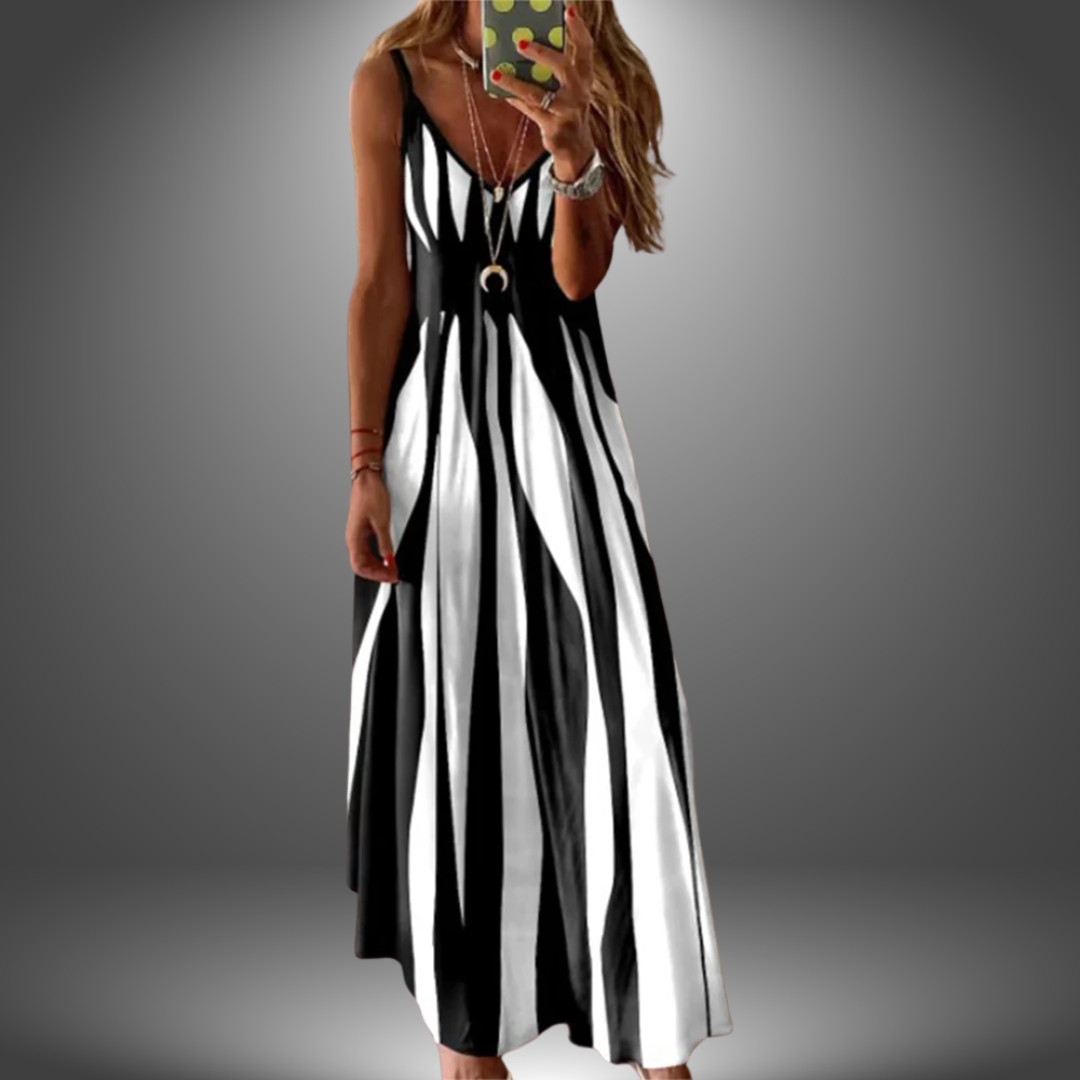 Aria™- Elegant Sleeveless Stripe Printed Long Dress