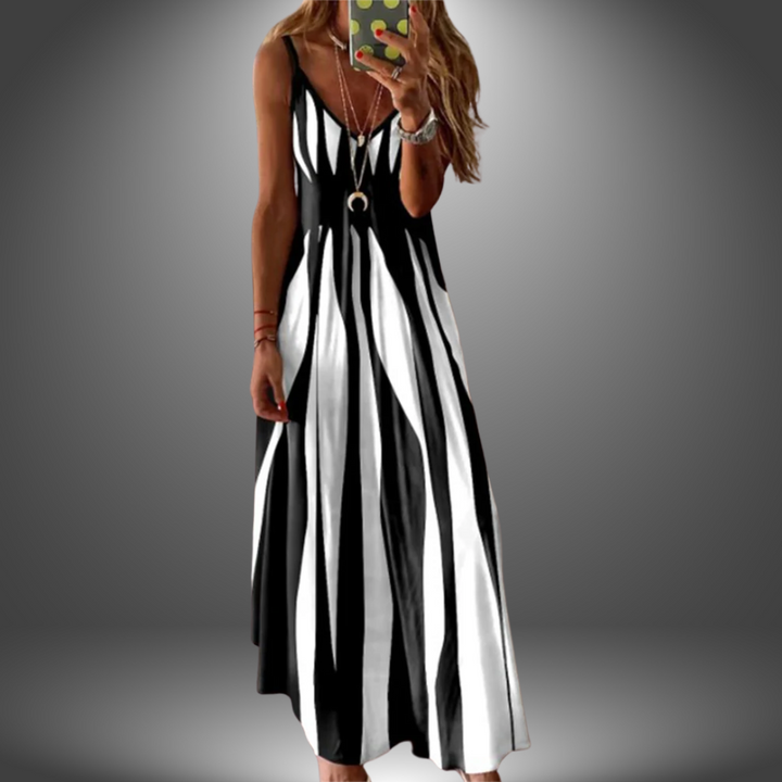 Aria™- Elegant Sleeveless Stripe Printed Long Dress