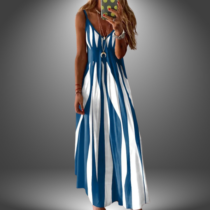 Aria™- Elegant Sleeveless Stripe Printed Long Dress