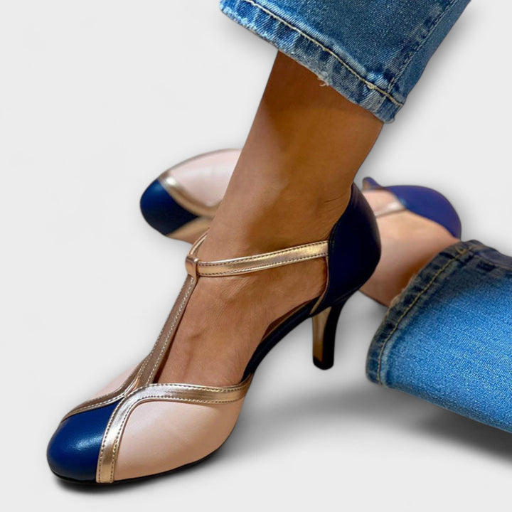 Alessia™- Two-Tone T-Strap Elegance