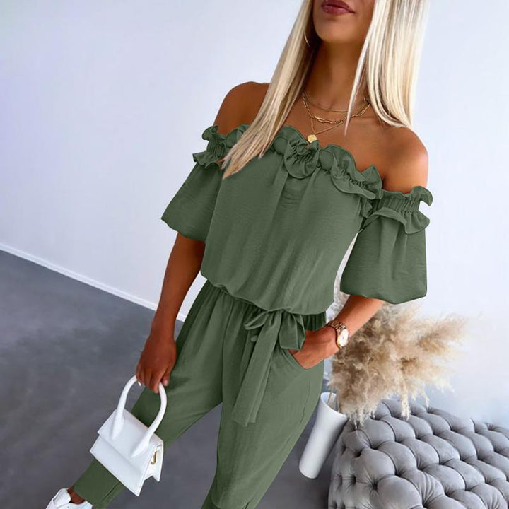 Camila™- Chic Off Shoulder Frill Tie-Waist Jumpsuit