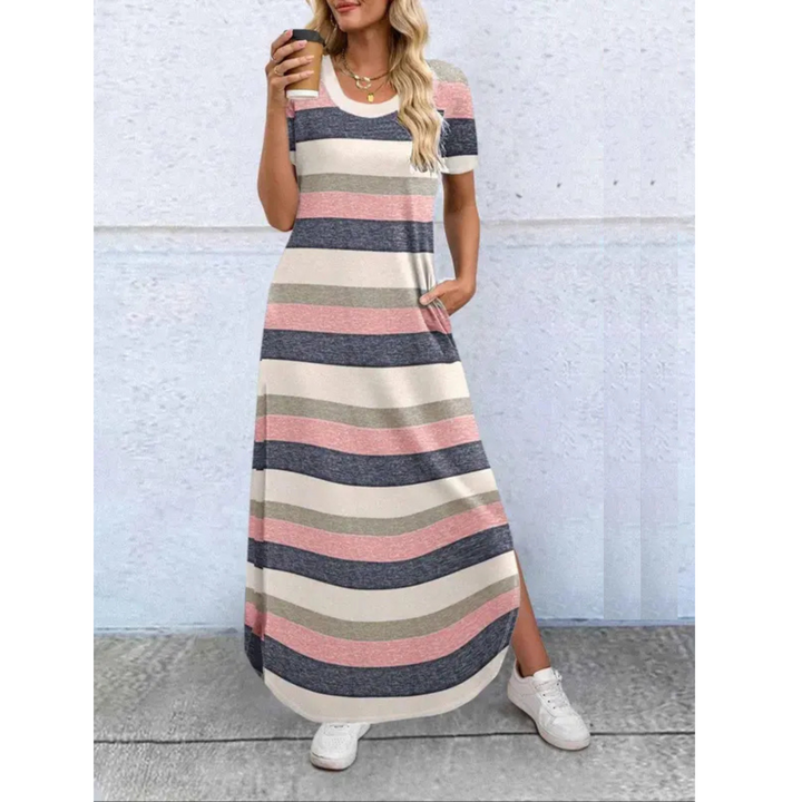 Relna™- Casual Summer Round Neck Maxi Dress