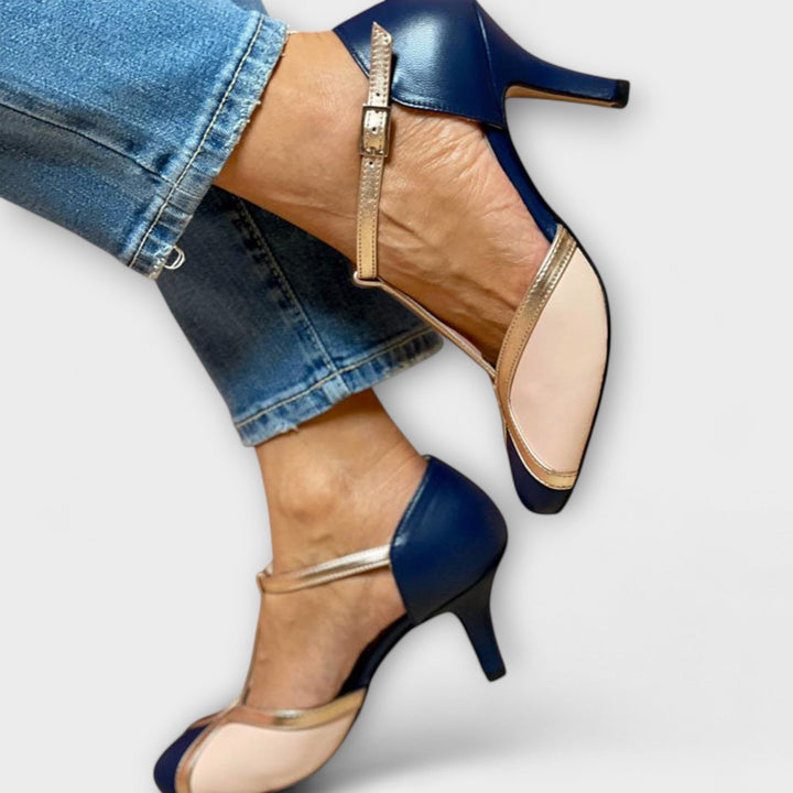 Alessia™- Two-Tone T-Strap Elegance