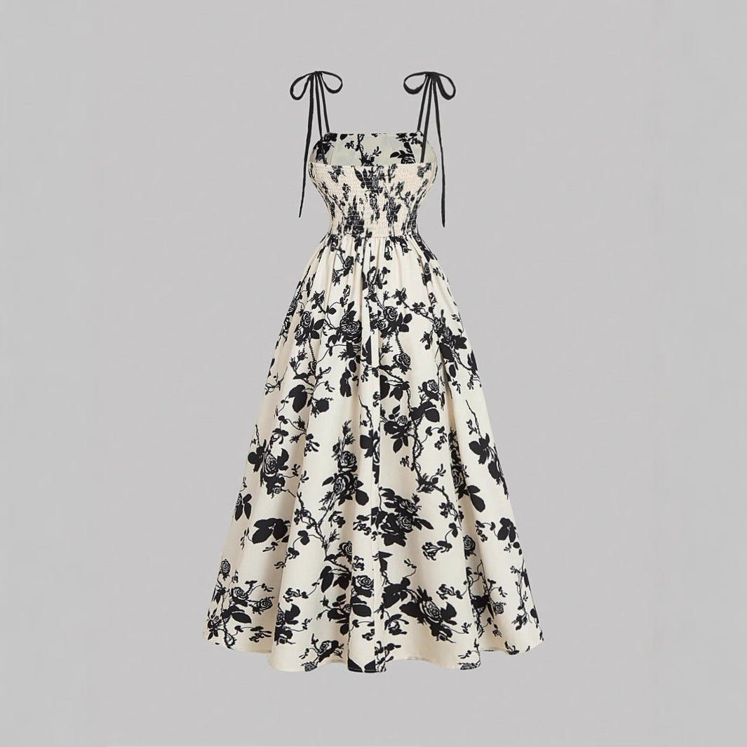 Dahliana™- Elegant Summer Floral Tie-Shoulder Sundress