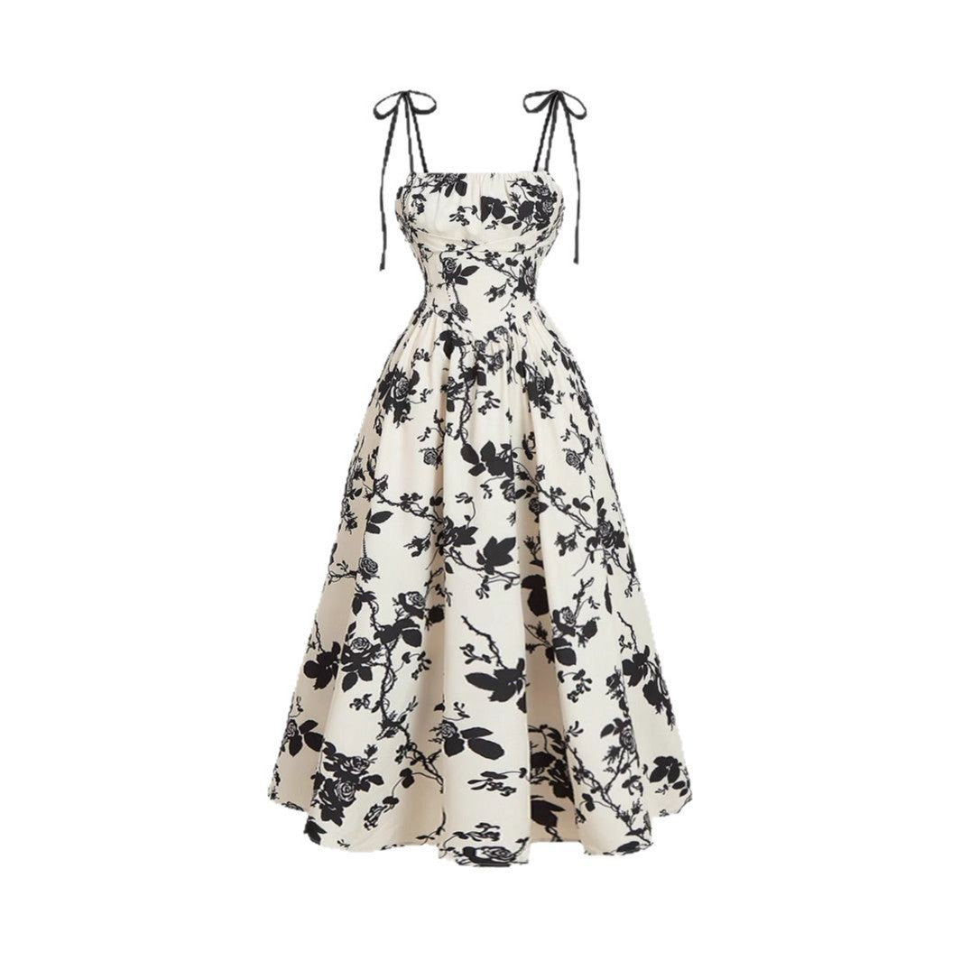 Dahliana™- Elegant Summer Floral Tie-Shoulder Sundress