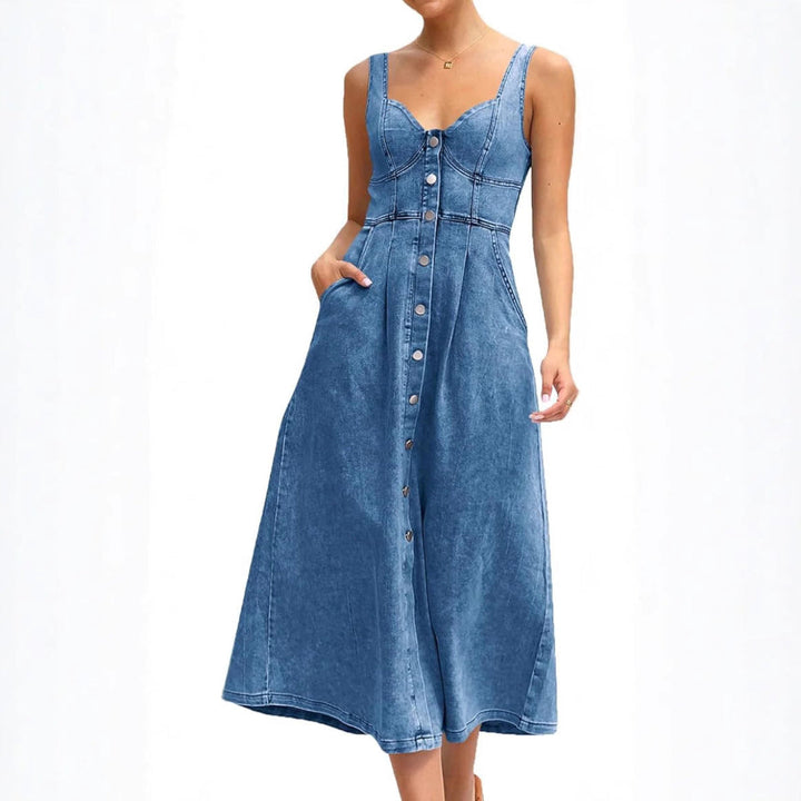 Jaylin™- Classic Sleeveless Button & Front Denim Dress