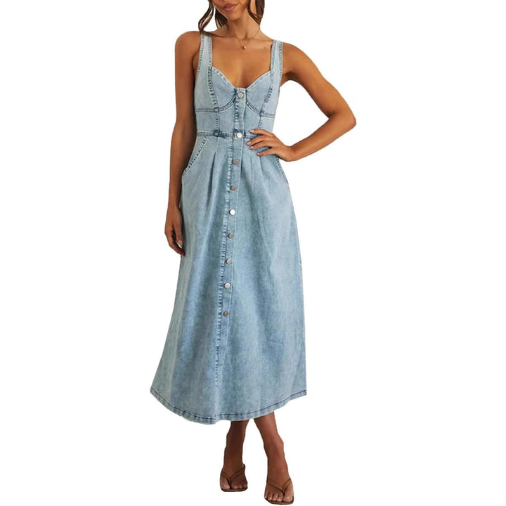 Jaylin™- Classic Sleeveless Button & Front Denim Dress