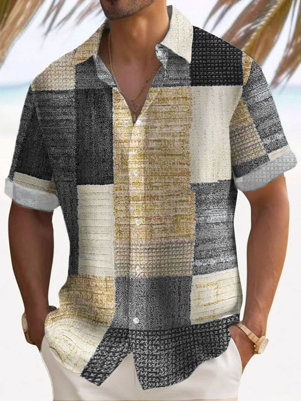 Aaron™- Breezy Patchwork Short Sleeve Shirt