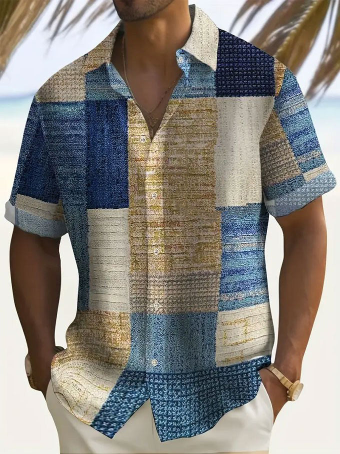 Aaron™- Breezy Patchwork Short Sleeve Shirt
