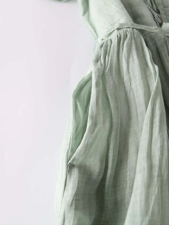 Aryne™- Vintage Lace Up Waist Dress with Round Neck
