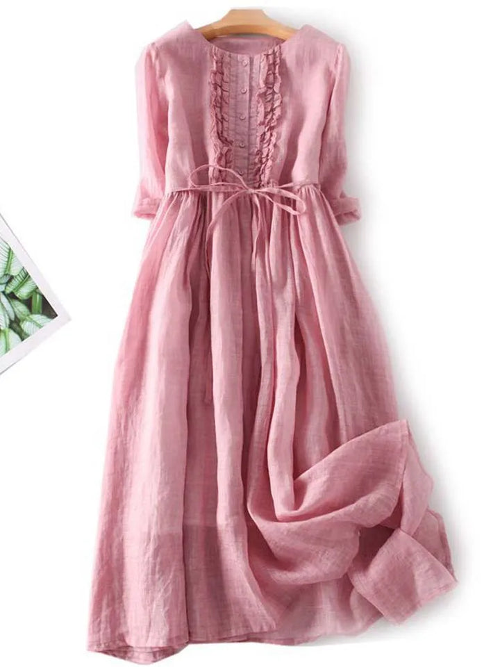 Aryne™- Vintage Lace Up Waist Dress with Round Neck