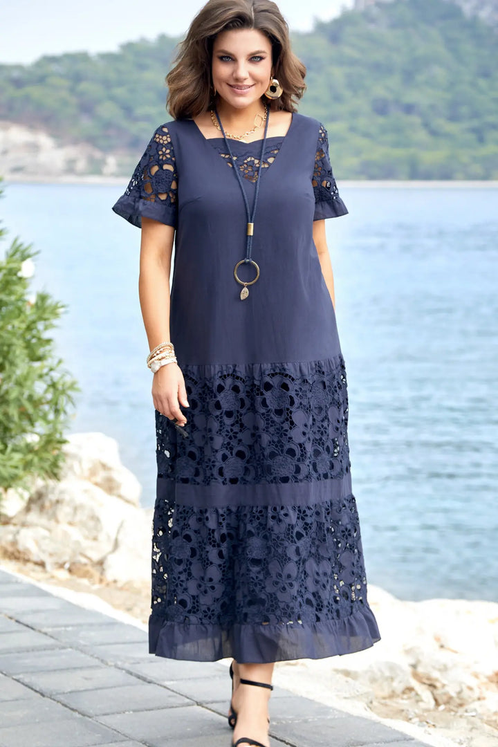 Serene™- Navy Blue Lace Maxi Dress