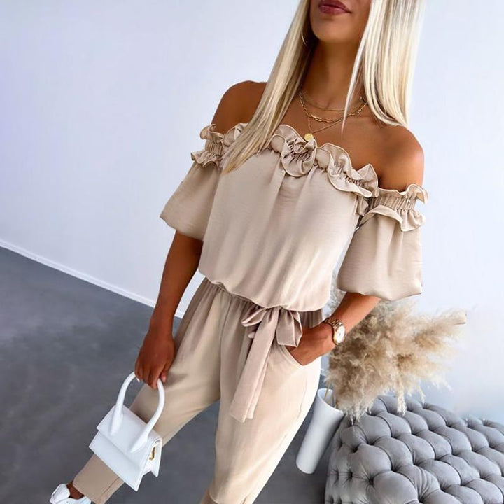 Camila™- Chic Off Shoulder Frill Tie-Waist Jumpsuit