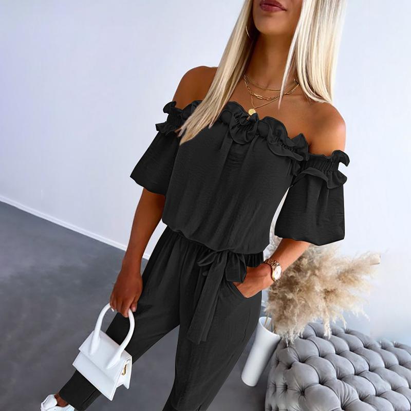 Camila™- Chic Off Shoulder Frill Tie-Waist Jumpsuit