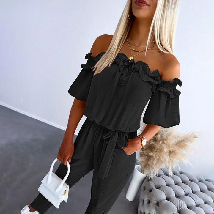 Camila™- Chic Off Shoulder Frill Tie-Waist Jumpsuit
