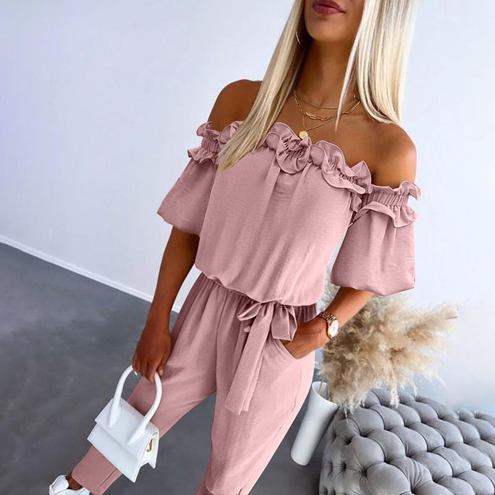 Camila™- Chic Off Shoulder Frill Tie-Waist Jumpsuit