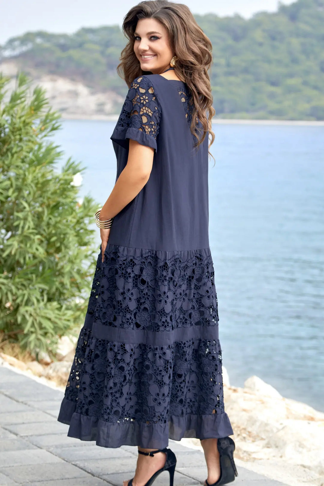 Serene™- Navy Blue Lace Maxi Dress