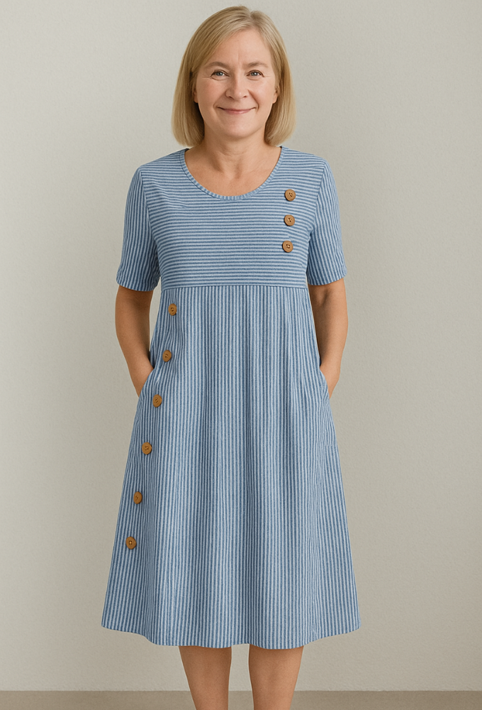 Mara™- Striped Button-Detail Midi Dress